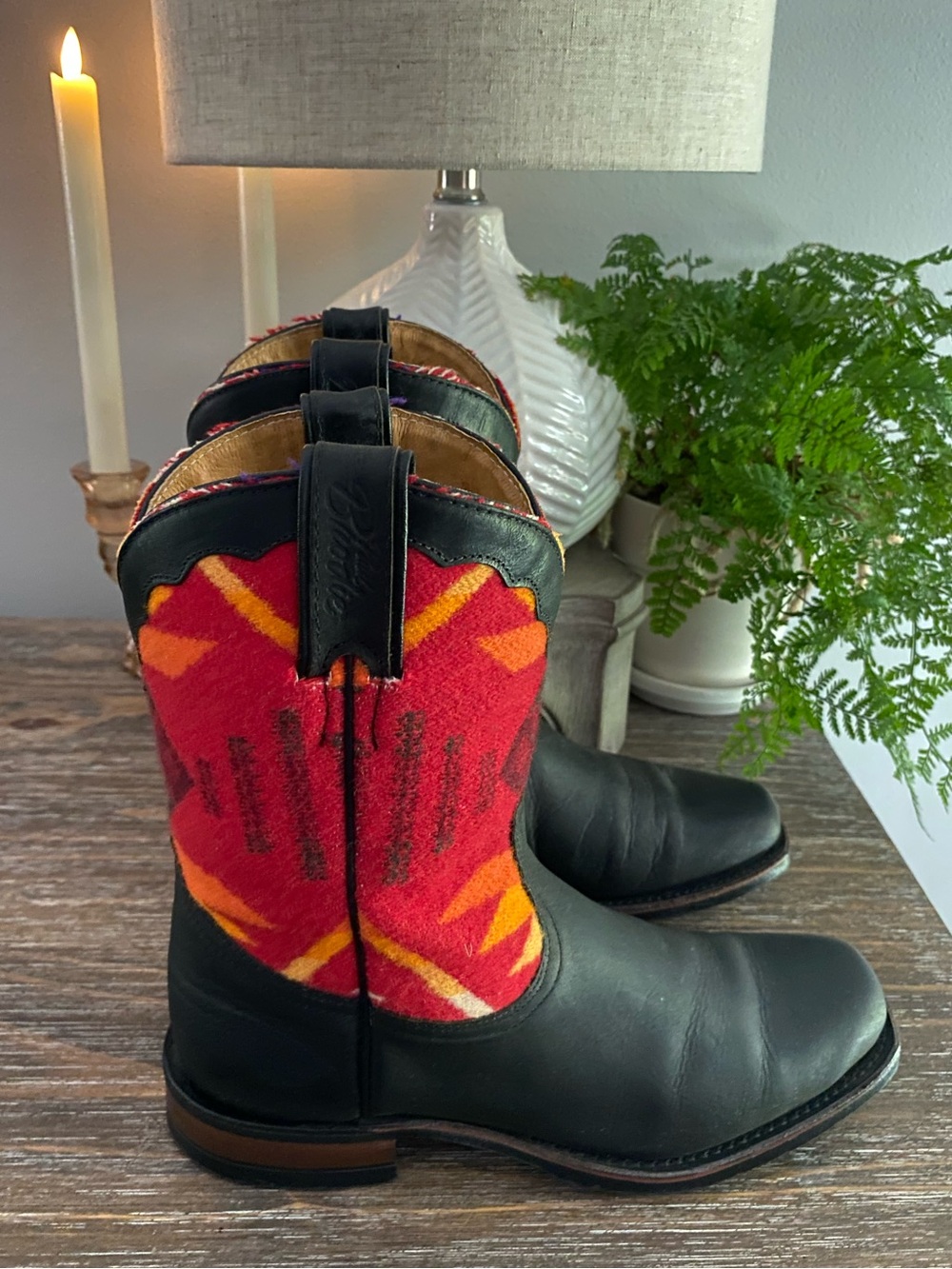 Boulet Paul Brodie Red Pendleton Wool Western Cowboy Cowgirl Boots Womens 7 Wide - Picture 3 of 9